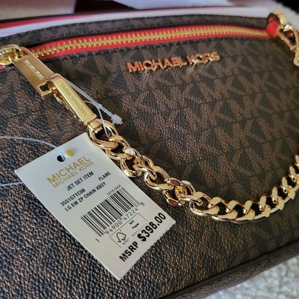 🆕MICHAEL KORS Jet Set LG East West Zip Chain MK Leather Crossbody Bag👜 - Picture 8 of 10